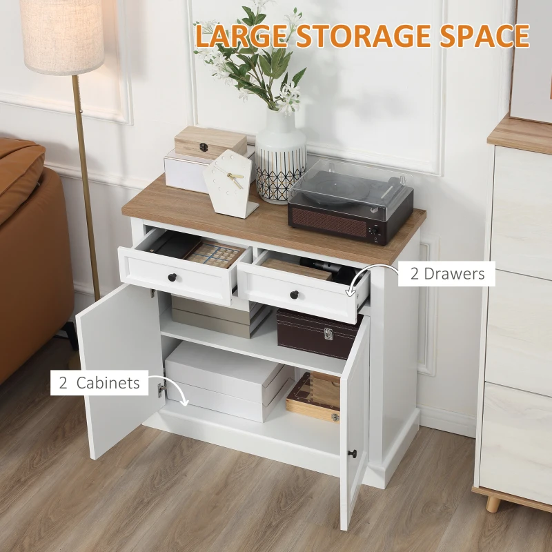 HOMCOM Sideboard Buffet Cabinet, Kitchen Cabinet, Coffee Bar Cabinet with 2 Drawers and Double Door Cupboard for Living Room, Entryway, White