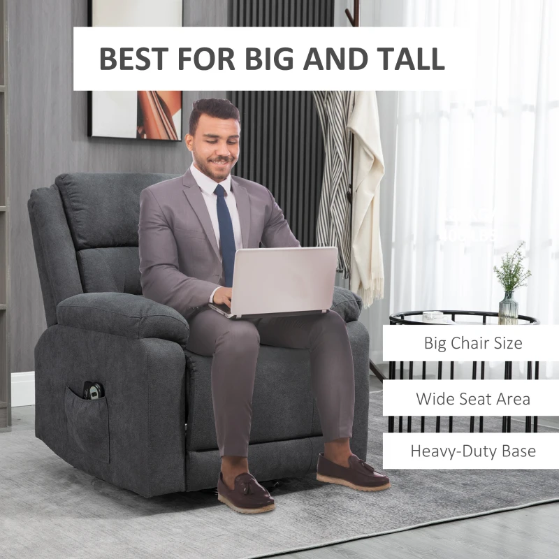 HOMCOM Electric Power Lift Chair for Elderly with Massage, Oversized Living Room Recliner with Remote Control, and Side Pockets, Grey