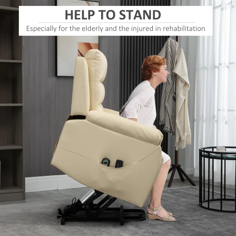 HOMCOM Electric Power Lift Chair for Elderly with Massage, Oversized Living Room Recliner with Remote Control, and Side Pockets, Beige