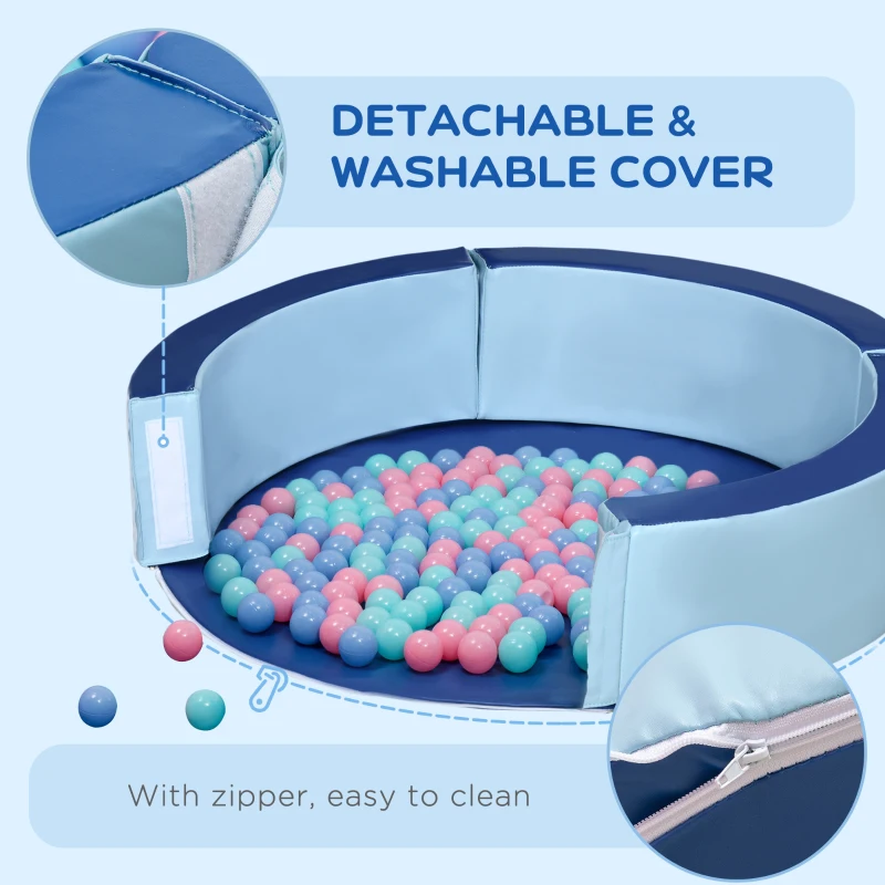 Outsunny Foam Kids Ball Pit Pool with Removable & Washable Cover, 45" x 10" Round Ball Pit for Toddlers with 200 Ocean Balls, Soft Baby Playpen, Blue