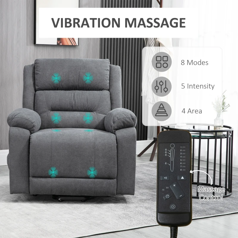 HOMCOM Electric Power Lift Chair for Elderly with Massage, Oversized Living Room Recliner with Remote Control, and Side Pockets, Grey