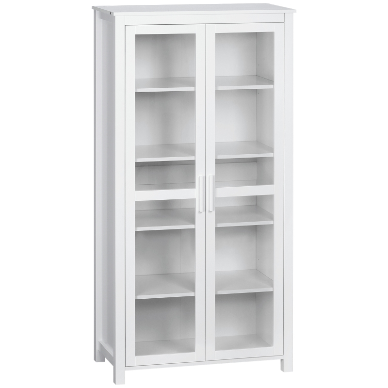 HOMCOM Freestanding Kitchen Pantry, 5-tier Storage Cabinet with Adjustable Shelves and 2 Glass Doors for Living Room, Dining Room, White