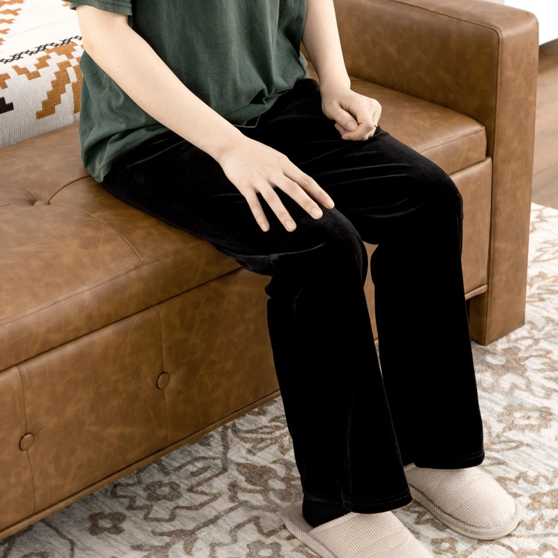 HOMCOM Storage Ottoman Bench with Soft Closing Hinged Lid, Faux Leather Upholstered Bench with Button Tufted Design and Armrests for Living Room, Brown