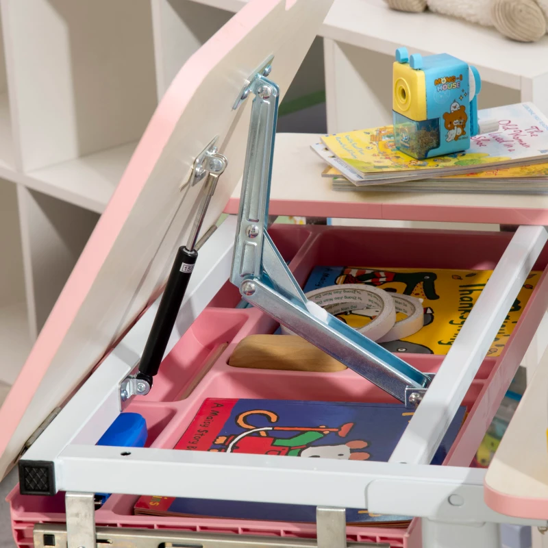 Qaba Kids Desk, Height Adjustable Children School Study Table, Student Writing Desk with Tilt Desktop, Drawer, Reading Board, Pink