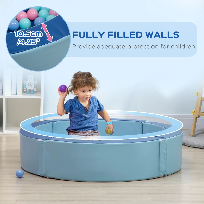 Outsunny Foam Kids Ball Pit Pool with Removable & Washable Cover, 45" x 10" Round Ball Pit for Toddlers with 200 Ocean Balls, Soft Baby Playpen, Blue