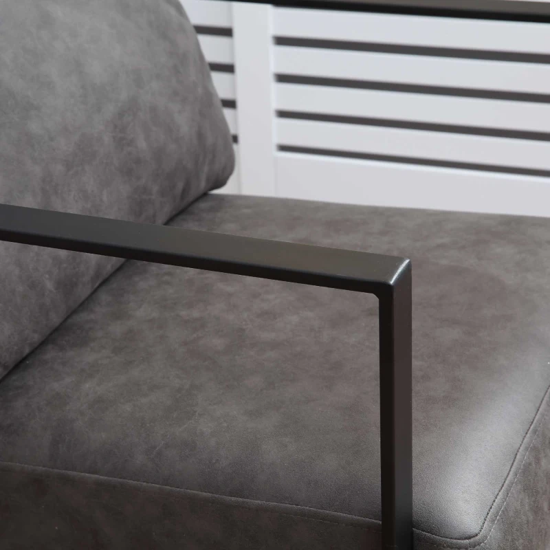 HOMCOM Industrial Accent Chairs with Cushioned Seat and Back, Upholstered Faux Leather Armchair for Bedroom, Living Room Chair with Arms and Steel Legs, Grey