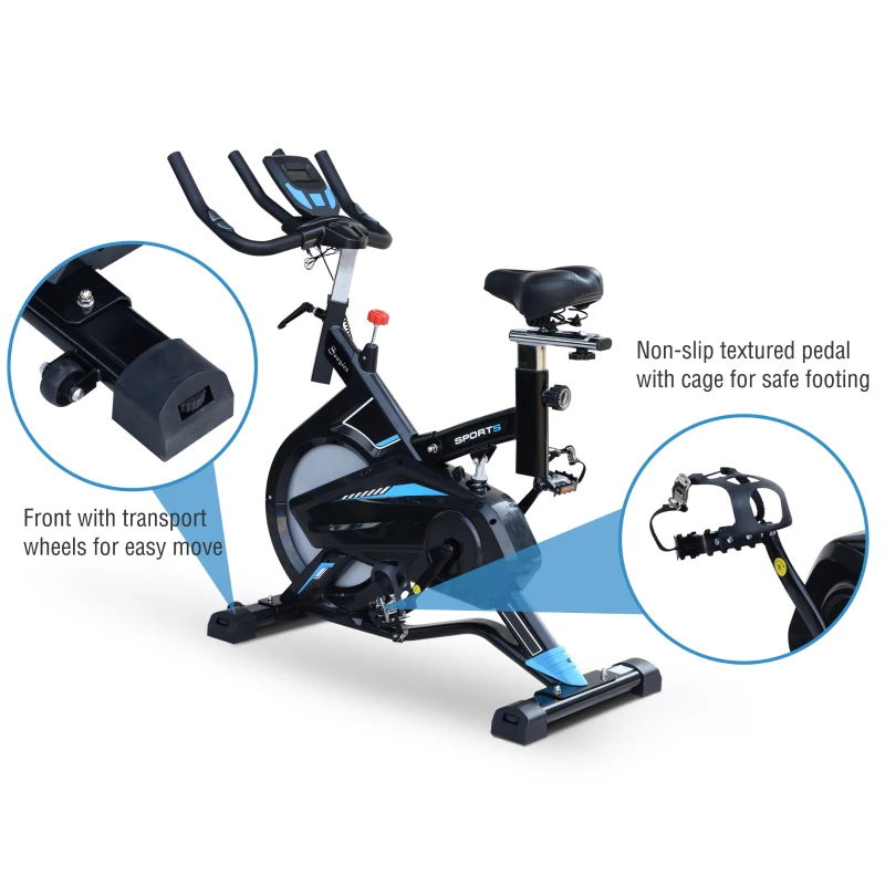 Soozier Stationary Exercise Bike Indoor Cardio Workout Cycling Bicycle w/ Heart Pulse Sensor & LCD Monitor 28.6lb Flywheel Adjustable Resistance