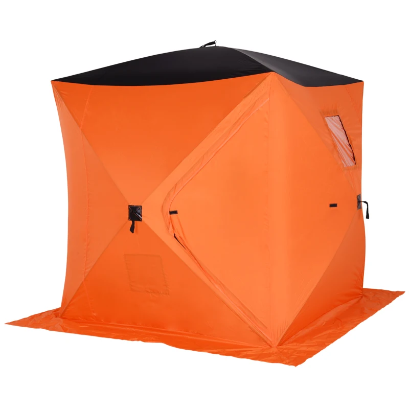 Outsunny 2-4 Person Pop-up Ice Fishing Tent Portable Ice Fishing Shelter with Ventilation Windows and Carrying Bag Hub Fish Shelter, Orange