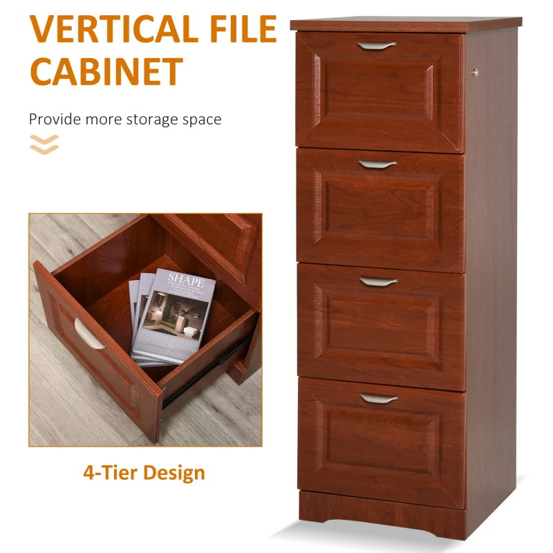 HOMCOM 4 Drawer Vertical File Cabinets Freestanding Enclosed Storage Cabinet with File Hanging, Dark Coffee
