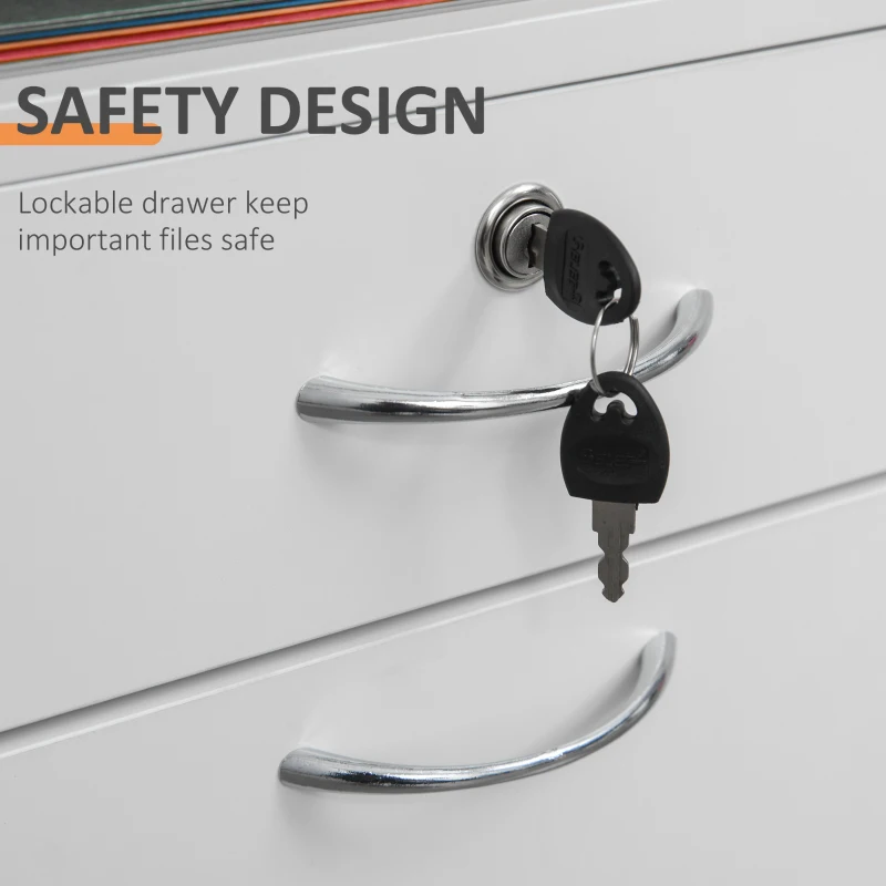 HOMCOM 24" Vertical Filing Cabinet with Lockable Drawer, Mobile File Cabinet with 2 Keys, Wheels for Home Office, White