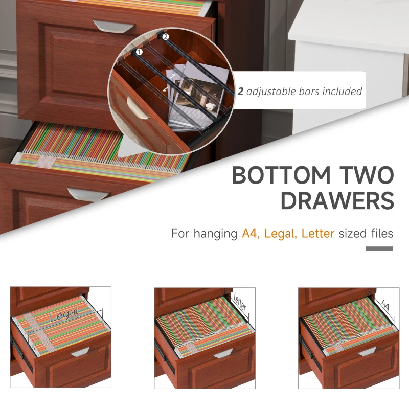 HOMCOM 4 Drawer Vertical File Cabinets Freestanding Enclosed Storage Cabinet with File Hanging, Dark Coffee