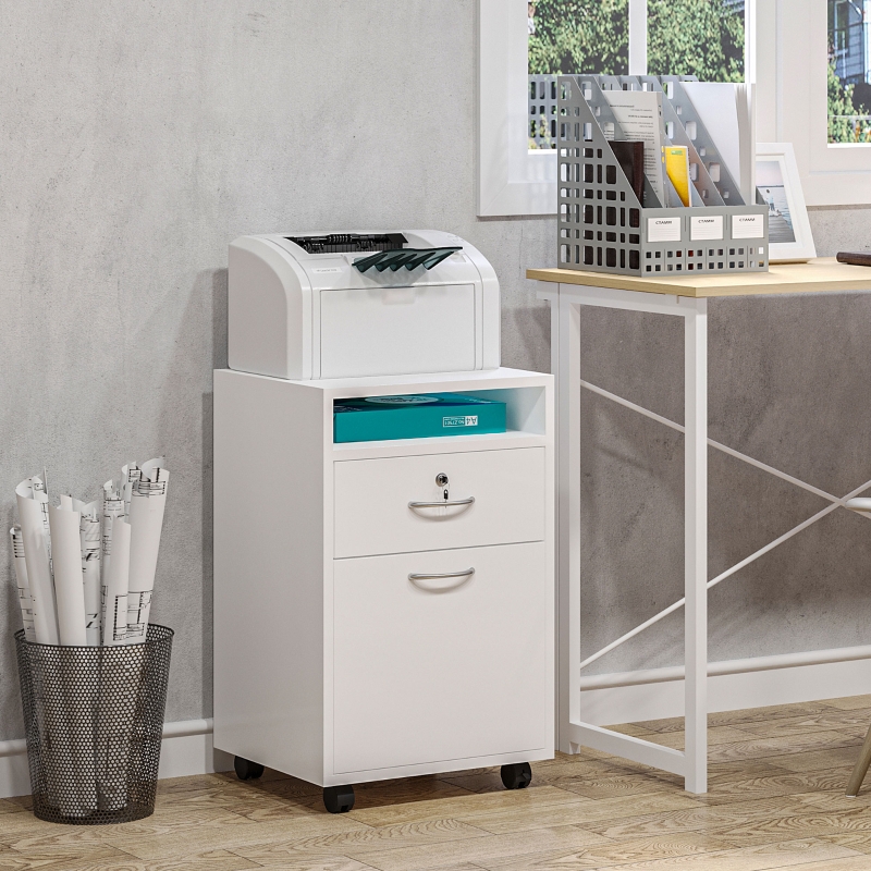 Locking Printer Cabinet 2 Drawer Mobile File Cabinet With Lock, Filing
