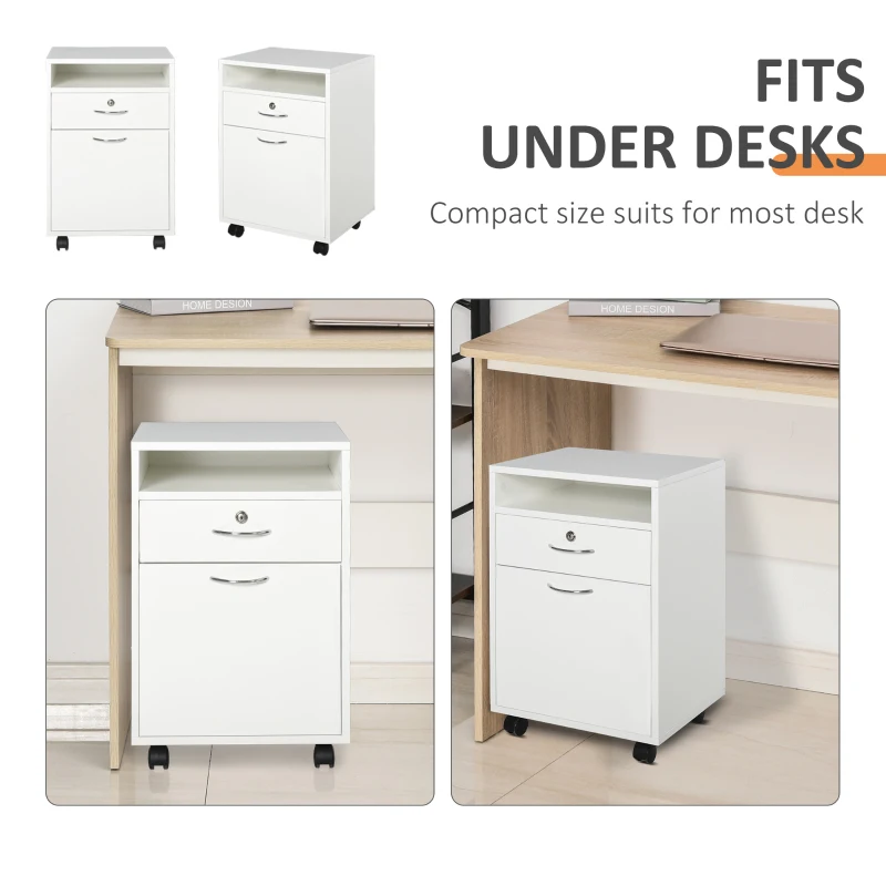 HOMCOM 24" Vertical Filing Cabinet with Lockable Drawer, Mobile File Cabinet with 2 Keys, Wheels for Home Office, White