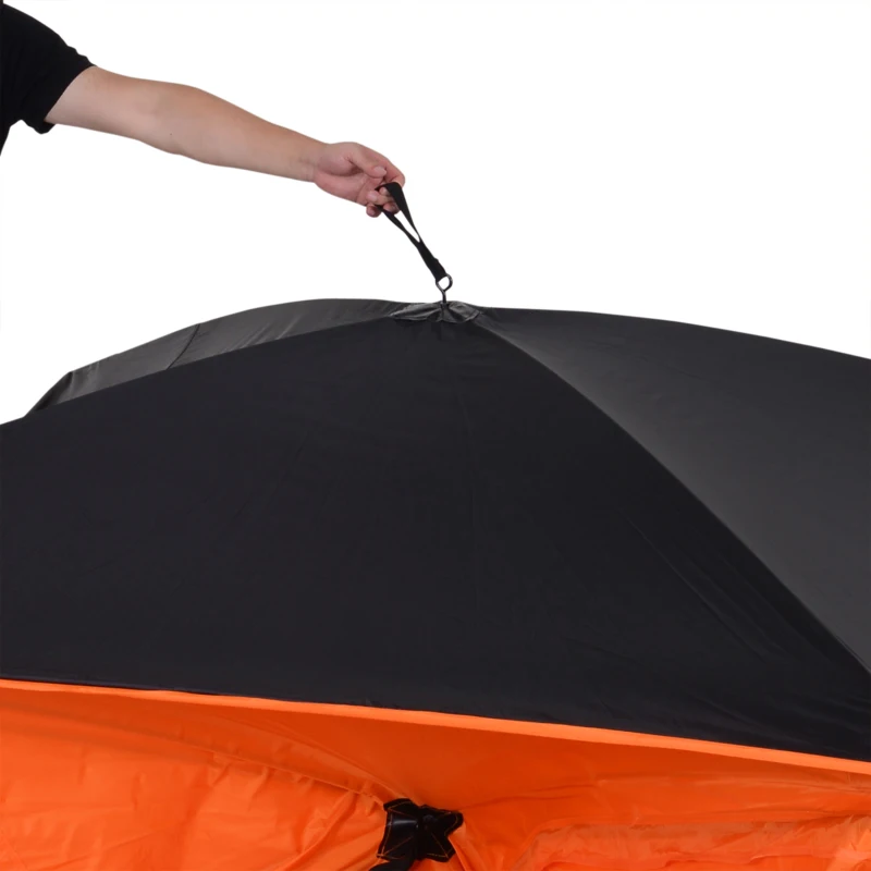 Outsunny 2-4 Person Pop-up Ice Fishing Tent Portable Ice Fishing Shelter with Ventilation Windows and Carrying Bag Hub Fish Shelter, Orange