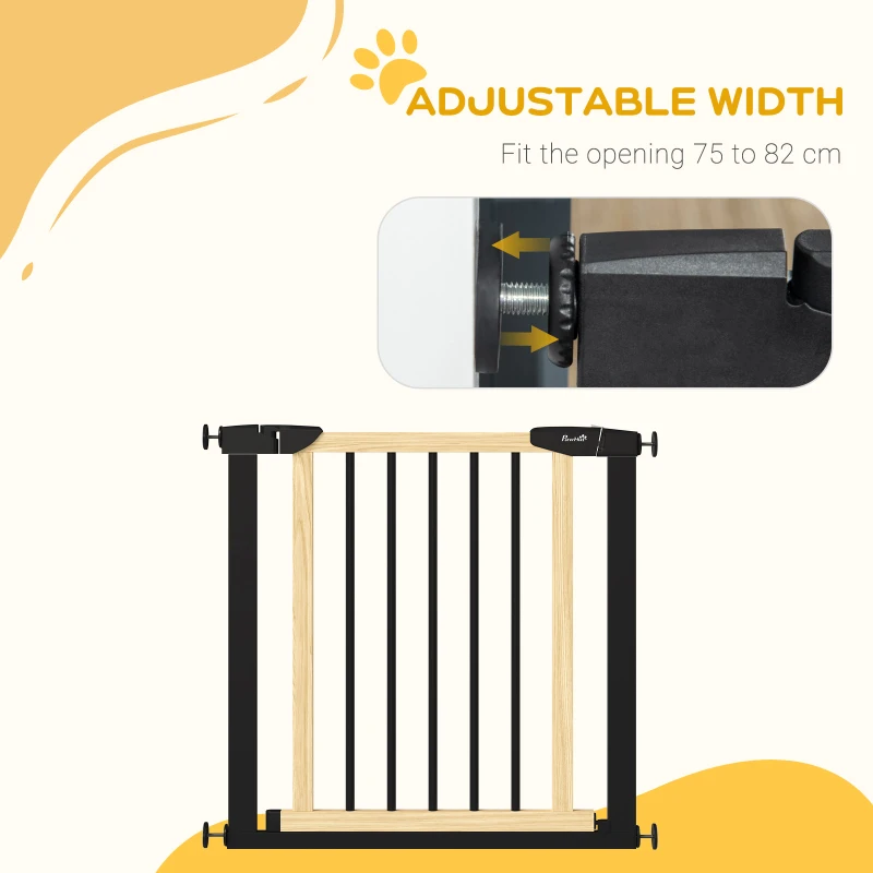 PawHut 29.5" - 32" Dog Gate for Doorways Stairs, Pressure Mount Safety Gate for Easy Step with Auto Close, Steel and Wood, Walk Through Pet Gate for Small and Medium Dogs