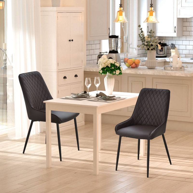 HOMCOM Set of 2 Mid Century Modern Dining Chair PU Leather Padded Chairs Metal Legs for Kitchen, Home Office, Brown