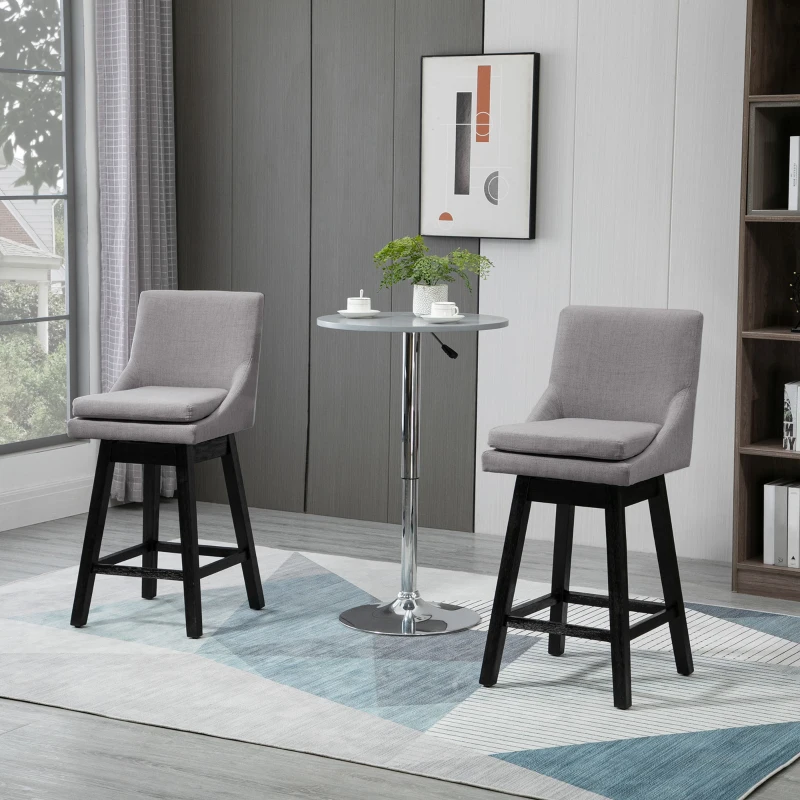 HOMCOM 28.5" Set of 2 Swivel Bar Height Bar Stools, Armless Upholstered Barstools Chairs with Soft Padding Cushion and Wood Legs, Light Gray