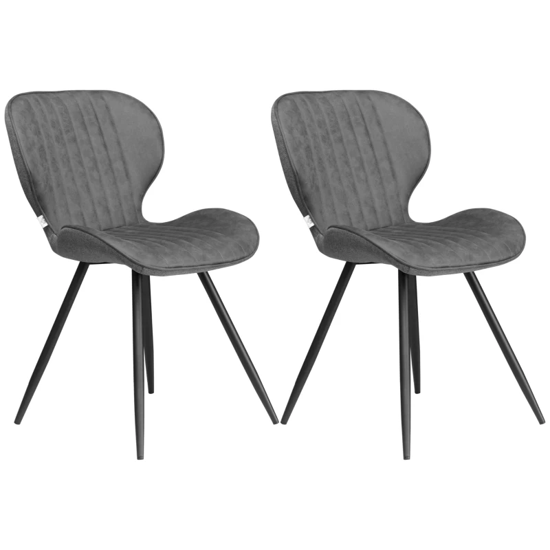 HOMCOM Mid-Century Dining Chairs Set of 2, Upholstered Accent Chairs, Armless Kitchen Chairs with Steel Legs for Living Room, Grey