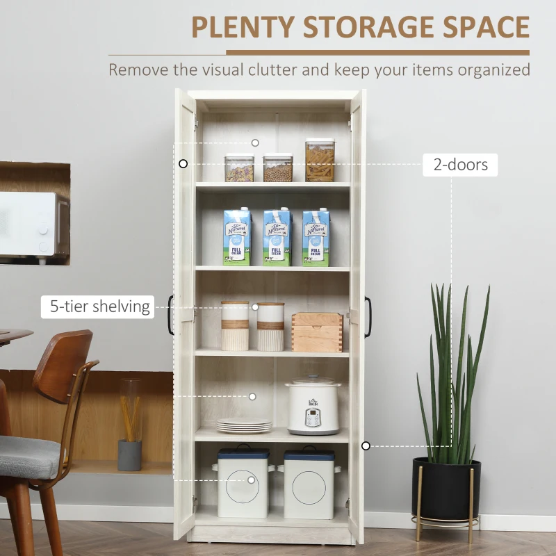 HOMCOM 63" 2-Door Kitchen Pantry, Freestanding Storage Cabinet with 2 Adjustable Shelves for Kitchen or Living Room, White