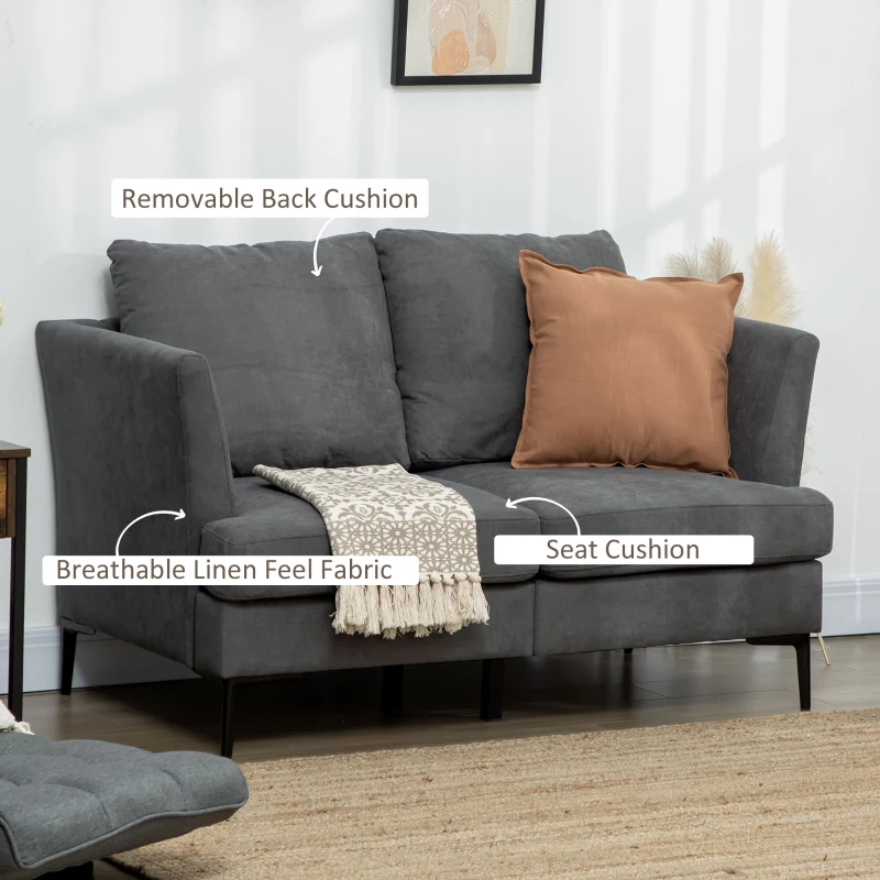 HOMCOM 54" Loveseat Sofa for Bedroom, Modern Love Seats Furniture, Upholstered Small Couch for Small Space, Grey