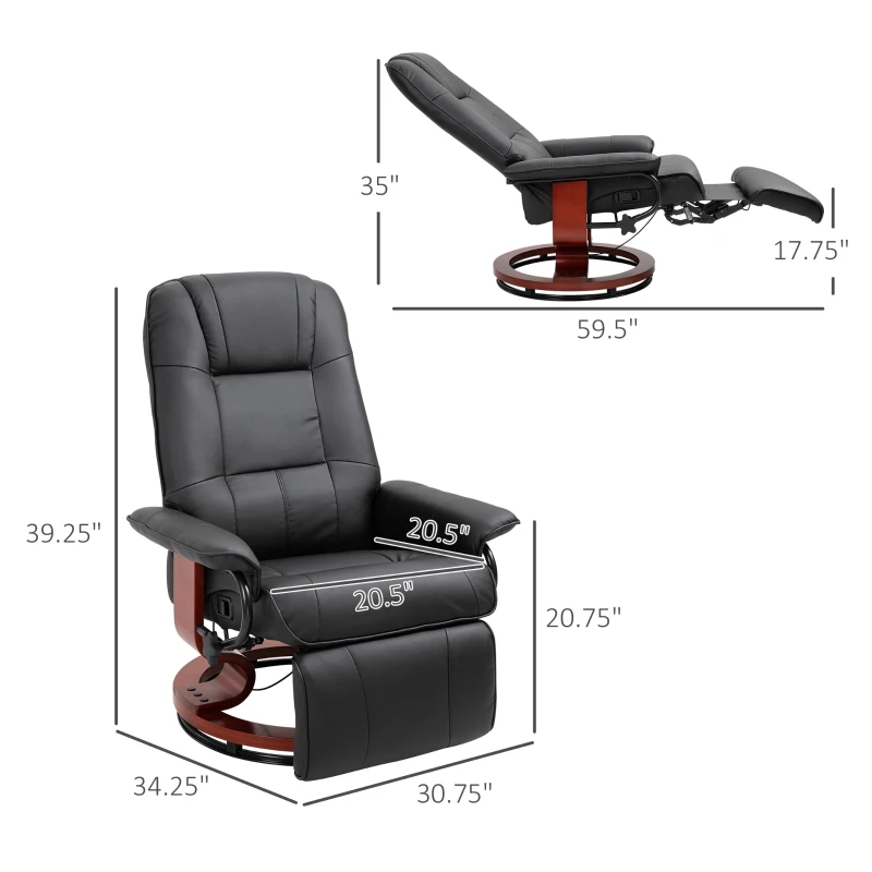 HOMCOM Faux  Leather lounge chair with footrest and armrest, Manual Swivel Recliner for living room, Black