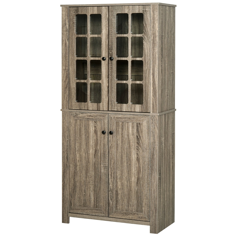 HOMCOM Freestanding Kitchen Pantry Storage with 2 Large Cabinets, 4 Shelves, Framed Glass Doors and Anti-Topple, Wood
