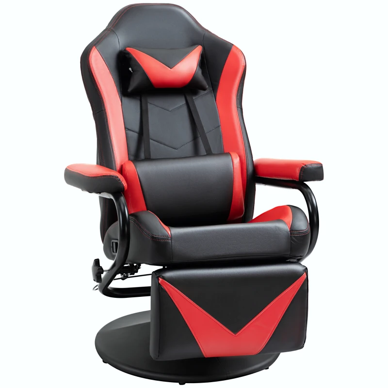 HOMCOM Gaming Recliner, Racing Style Video Gaming Chair with Adjustable Backrest and Footrest, High Back 360 Degree Swivel Computer Chair with Lumbar Support and Headrest, Red