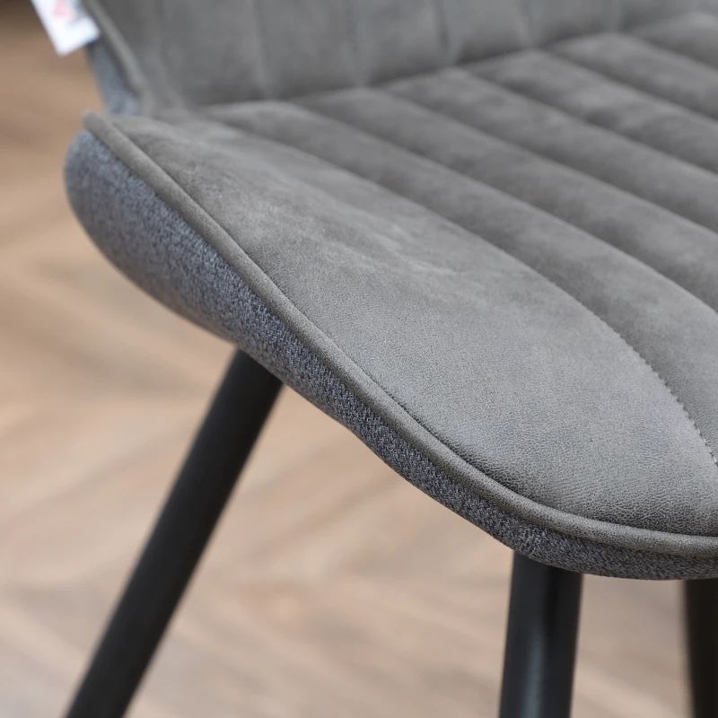 HOMCOM Mid-Century Dining Chairs Set of 2, Upholstered Accent Chairs, Armless Kitchen Chairs with Steel Legs for Living Room, Grey