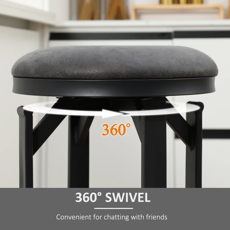 HOMCOM Bar Stools Set of 2, Vintage Barstools with Footrest and Microfiber Cloth, 29 Inch Bar Height Stool with Powder-Coated Steel Legs for Kitchen and Dining Room, Brown