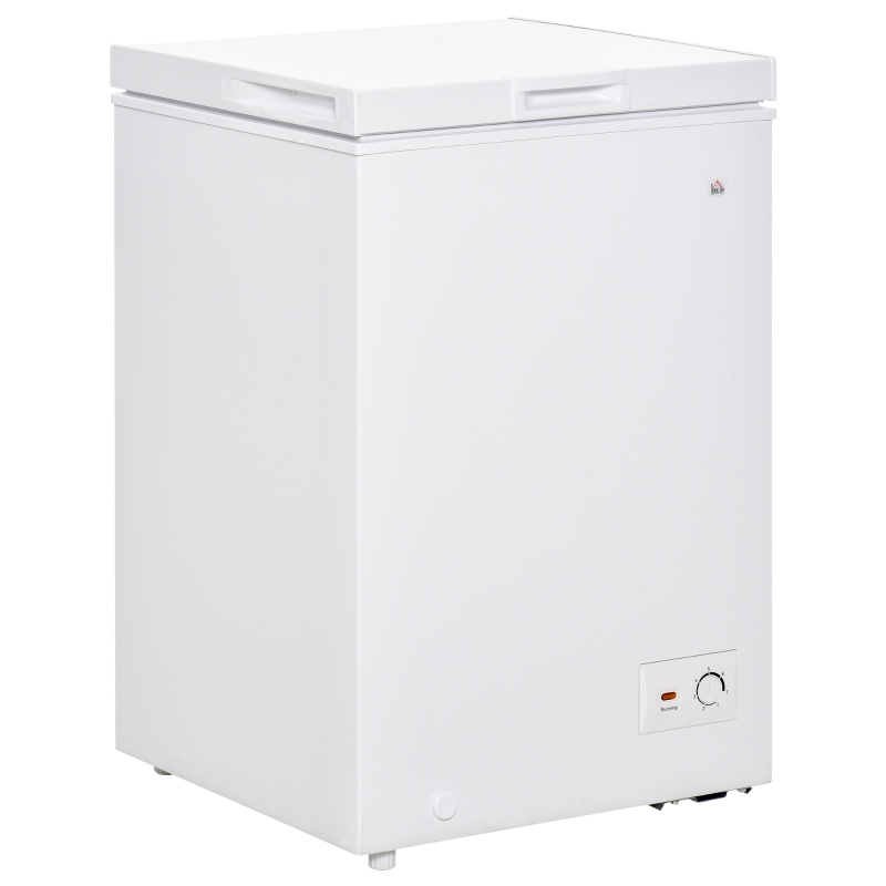 HOMCOM Compact Chest Freezer 3.5 Cubic Feet with Removable Basket Single Door 7 Temperature Setting Drain Hole for Apartment Kitchen Office Cabin White
