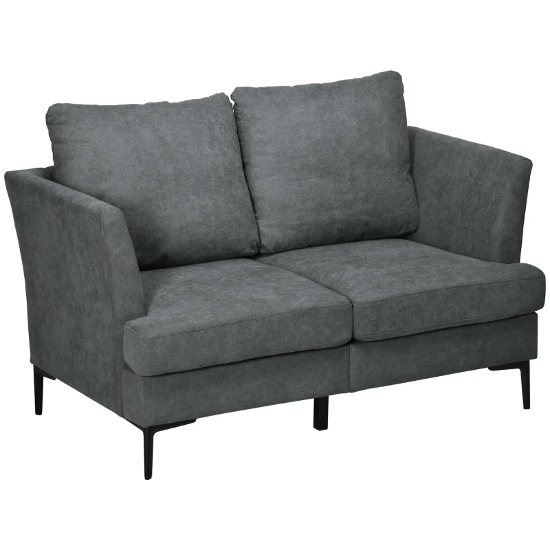 HOMCOM 54" Loveseat Sofa for Bedroom, Modern Love Seats Furniture, Upholstered Small Couch for Small Space, Grey