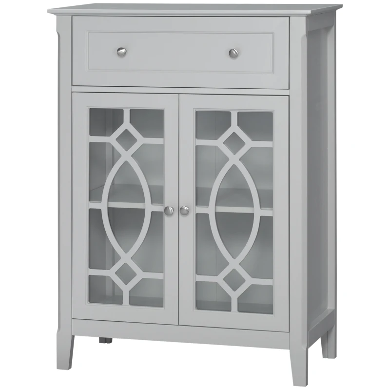 HOMCOM Sideboard Buffet Cabinet, Kitchen Storage Cabinet, Accent Cabinet with Drawer, Double Glass Doors and Adjustable Shelves for Living Room, Entryway, Light Grey