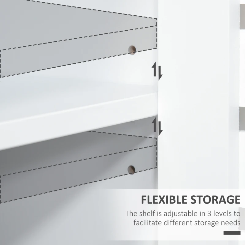 HOMCOM Slat Double Door Coffee Bar Cabinet, Sideboard Buffet Cabinet, Kitchen Cabinet with Bottom Shelf for Living Room, White