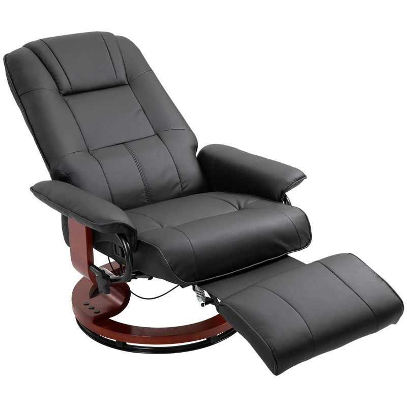 HOMCOM Faux  Leather lounge chair with footrest and armrest, Manual Swivel Recliner for living room, Black