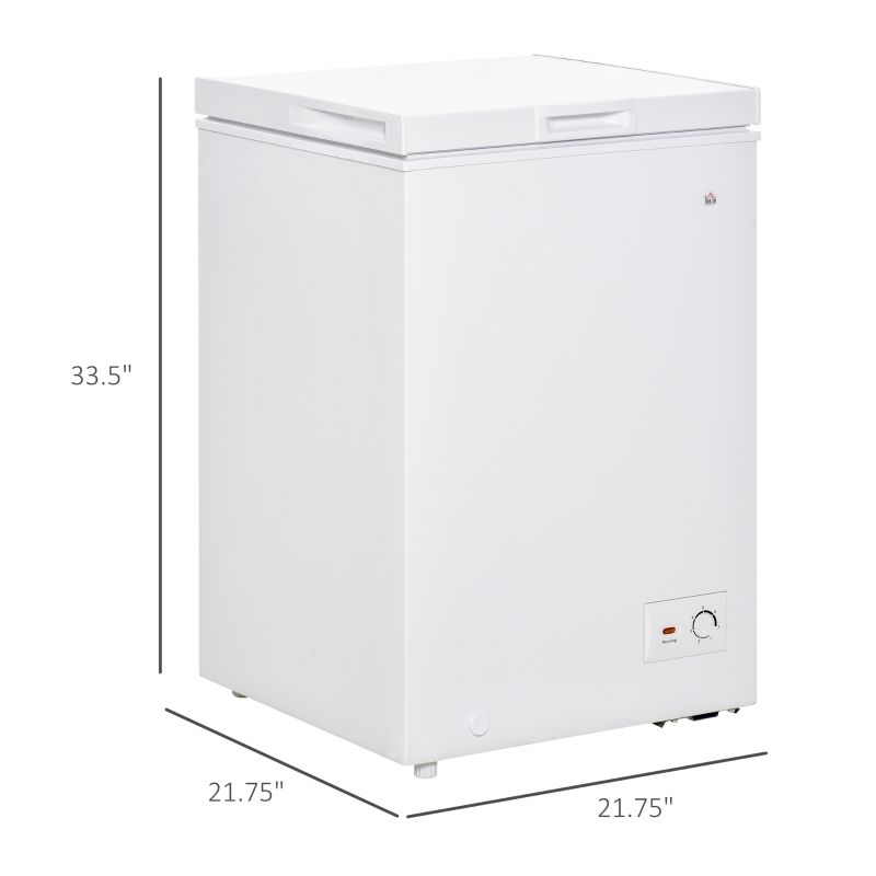 HOMCOM Compact Chest Freezer 3.5 Cubic Feet with Removable Basket Single Door 7 Temperature Setting Drain Hole for Apartment Kitchen Office Cabin White