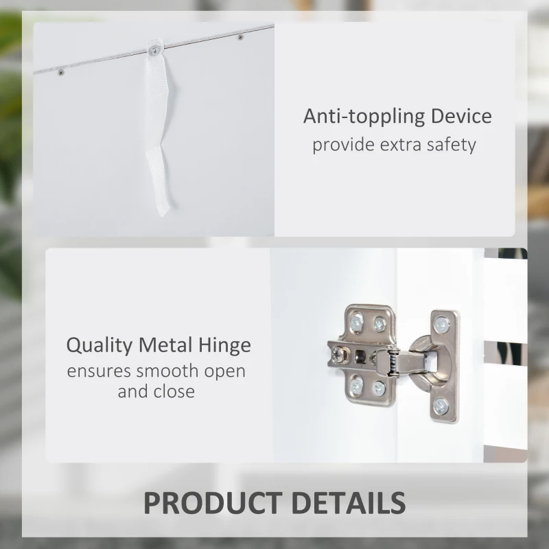 HOMCOM Slat Double Door Coffee Bar Cabinet, Sideboard Buffet Cabinet, Kitchen Cabinet with Bottom Shelf for Living Room, White