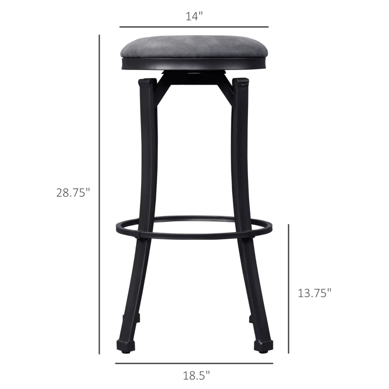 HOMCOM Bar Stools Set of 2, Vintage Barstools with Footrest and Microfiber Cloth, 29 Inch Bar Height Stool with Powder-Coated Steel Legs for Kitchen and Dining Room, Brown