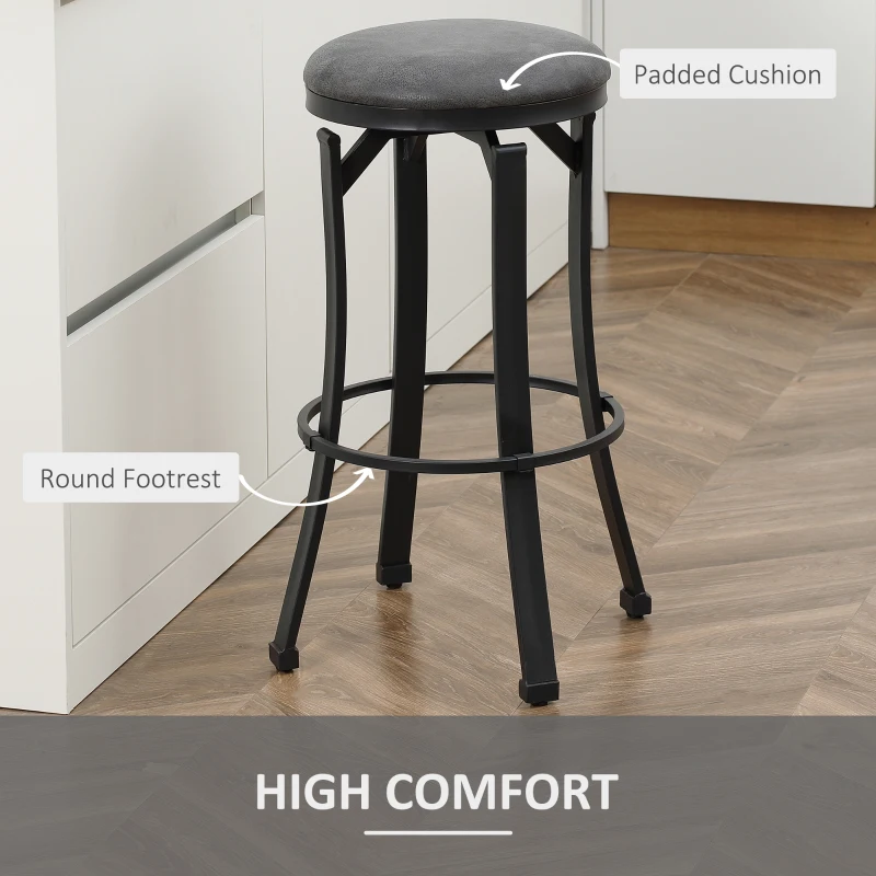 HOMCOM Bar Stools Set of 2, Vintage Barstools with Footrest and Microfiber Cloth, 29 Inch Bar Height Stool with Powder-Coated Steel Legs for Kitchen and Dining Room, Brown