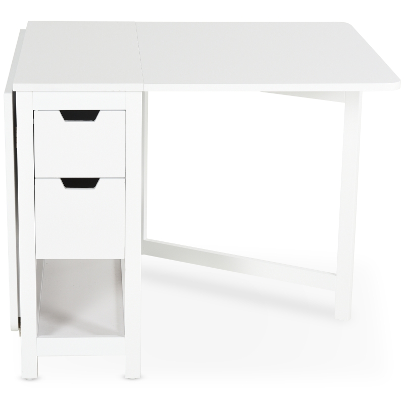 HOMCOM 59"L Expandable Foldable Dining Table with 2 Drawers & Bottom Storage Shelf, For Kitchken Dining Furniture, White