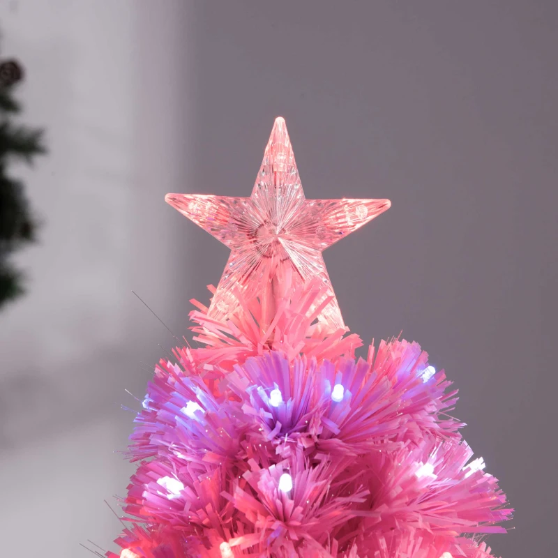 HOMCOM 5ft Prelit Artificial Christmas Tree with LED Lights, Multicolored Fiber Optics and Realistic Branch Tips, Pink