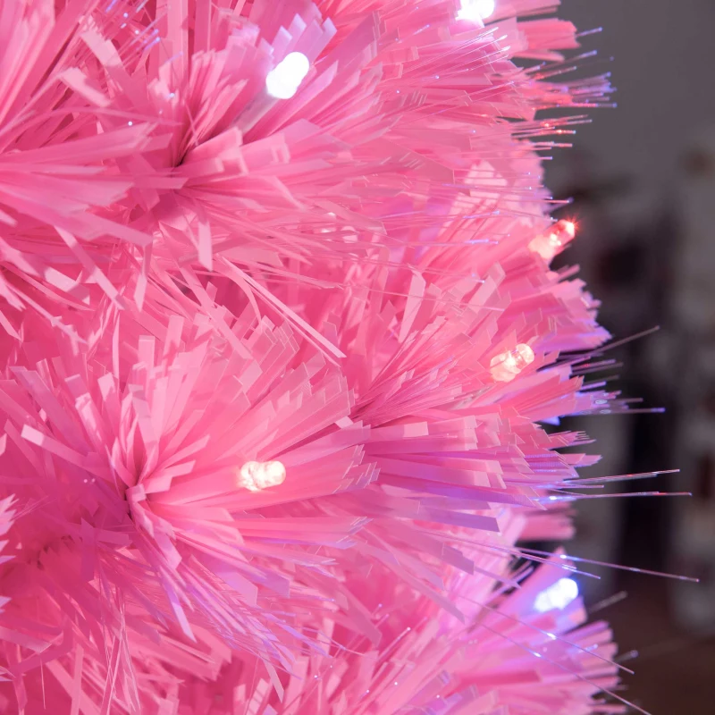 HOMCOM 5ft Prelit Artificial Christmas Tree with LED Lights, Multicolored Fiber Optics and Realistic Branch Tips, Pink