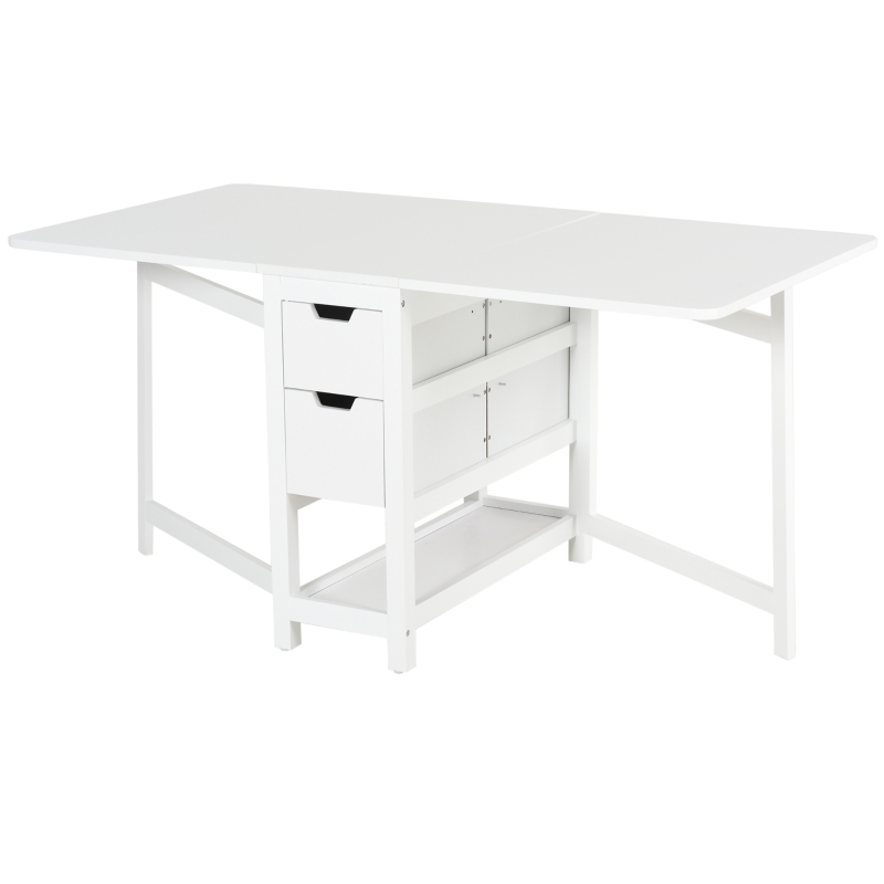 HOMCOM 59"L Expandable Foldable Dining Table with 2 Drawers & Bottom Storage Shelf, For Kitchken Dining Furniture, White