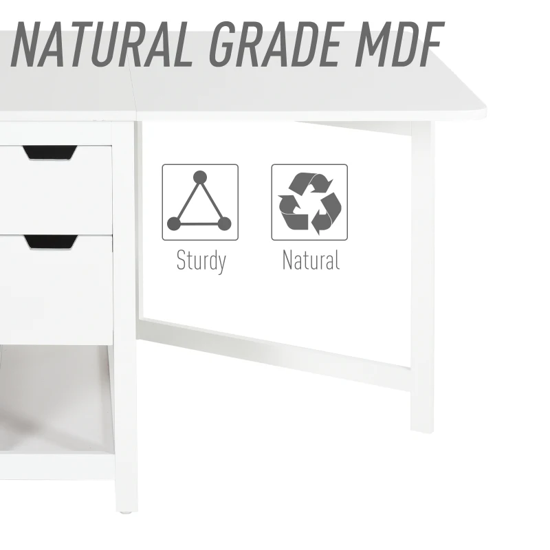 HOMCOM 59"L Expandable Foldable Dining Table with 2 Drawers & Bottom Storage Shelf, For Kitchken Dining Furniture, White