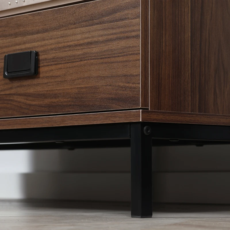 HOMCOM Corner TV Stand for TV up to 46", Entertainment Center with Open Storage and Drawers, TV Table with Steel Legs, Dark Walnut