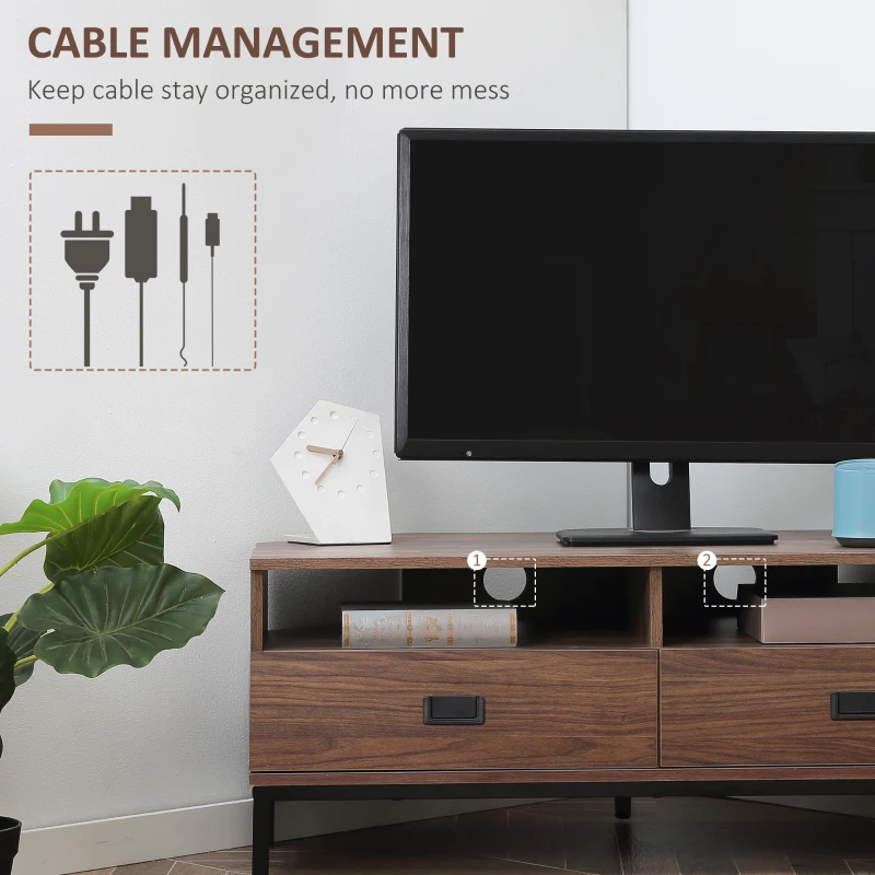 HOMCOM Corner TV Stand for TV up to 46", Entertainment Center with Open Storage and Drawers, TV Table with Steel Legs, Dark Walnut