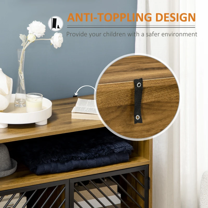 HOMCOM Industrial Sideboard Buffet Cabinet, Kitchen Cabinet, Coffee Bar Cabinet with Metal Doors and Adjustable Shelves for Living Room, Entryway, Dark Walnut