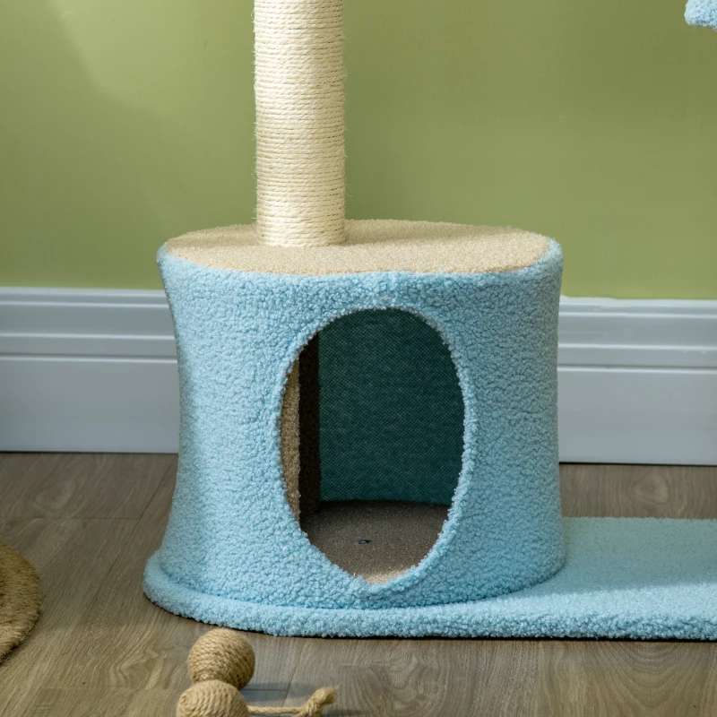 PawHut Moon Cat Tower for Indoor Cats with Teddy Fleece House Bed Scratching Post Hanging Toy Star Platform 41" Blue