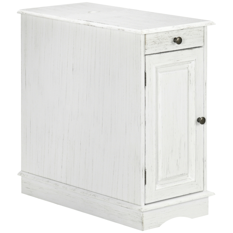HOMCOM Flip Top Side Table with Storage Drawer and Cabinet, 11.5" x 24" x 24.25", White