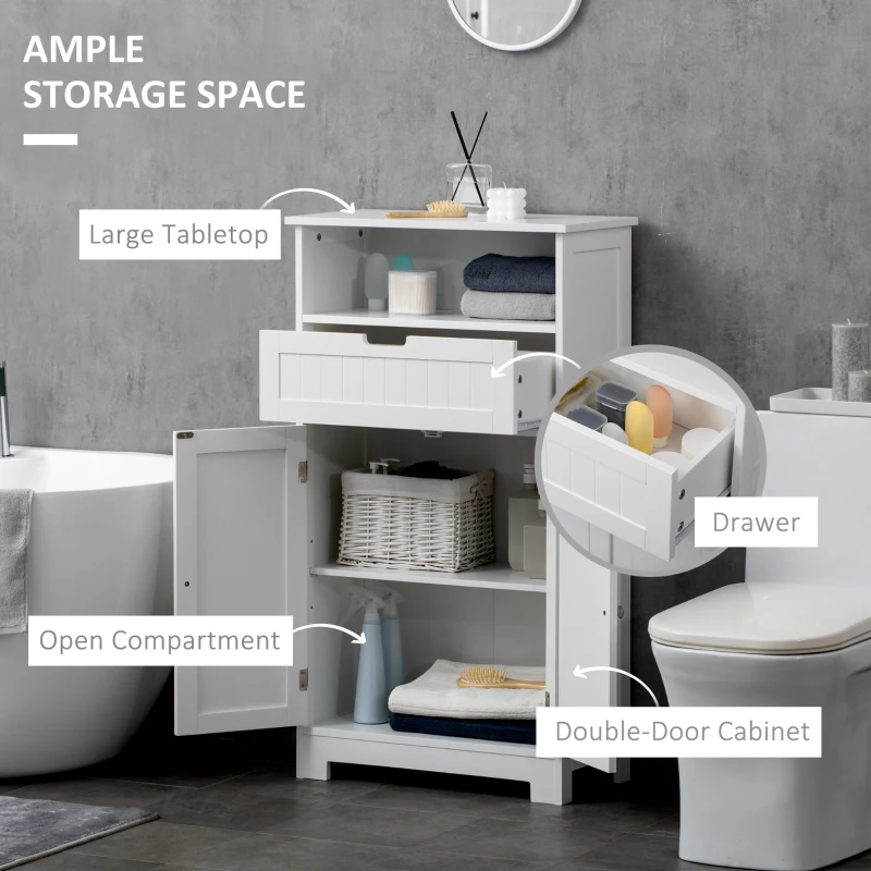 kleankin Bathroom Cabinet Organizer, Freestanding Small Storage Cabinet with Drawer and Adjustable Shelf for Living Room, or Entryway, White