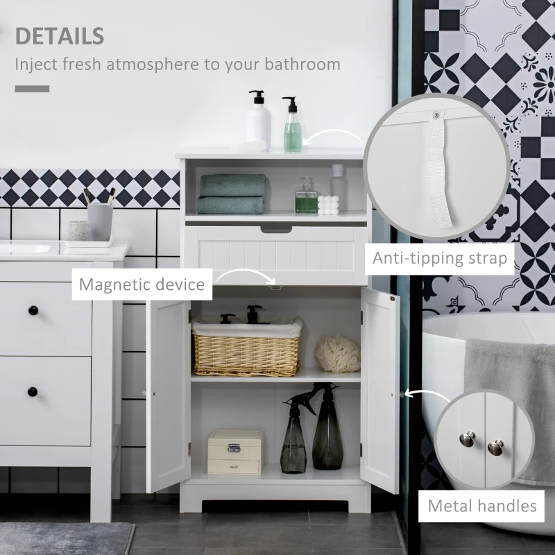 kleankin Bathroom Cabinet Organizer, Freestanding Small Storage Cabinet with Drawer and Adjustable Shelf for Living Room, or Entryway, White